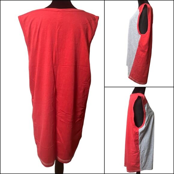 LAT Men's Contrast Tank Top Tee Shirt Size Large Red Gray Color Block 60% Cotton - Picture 2 of 10